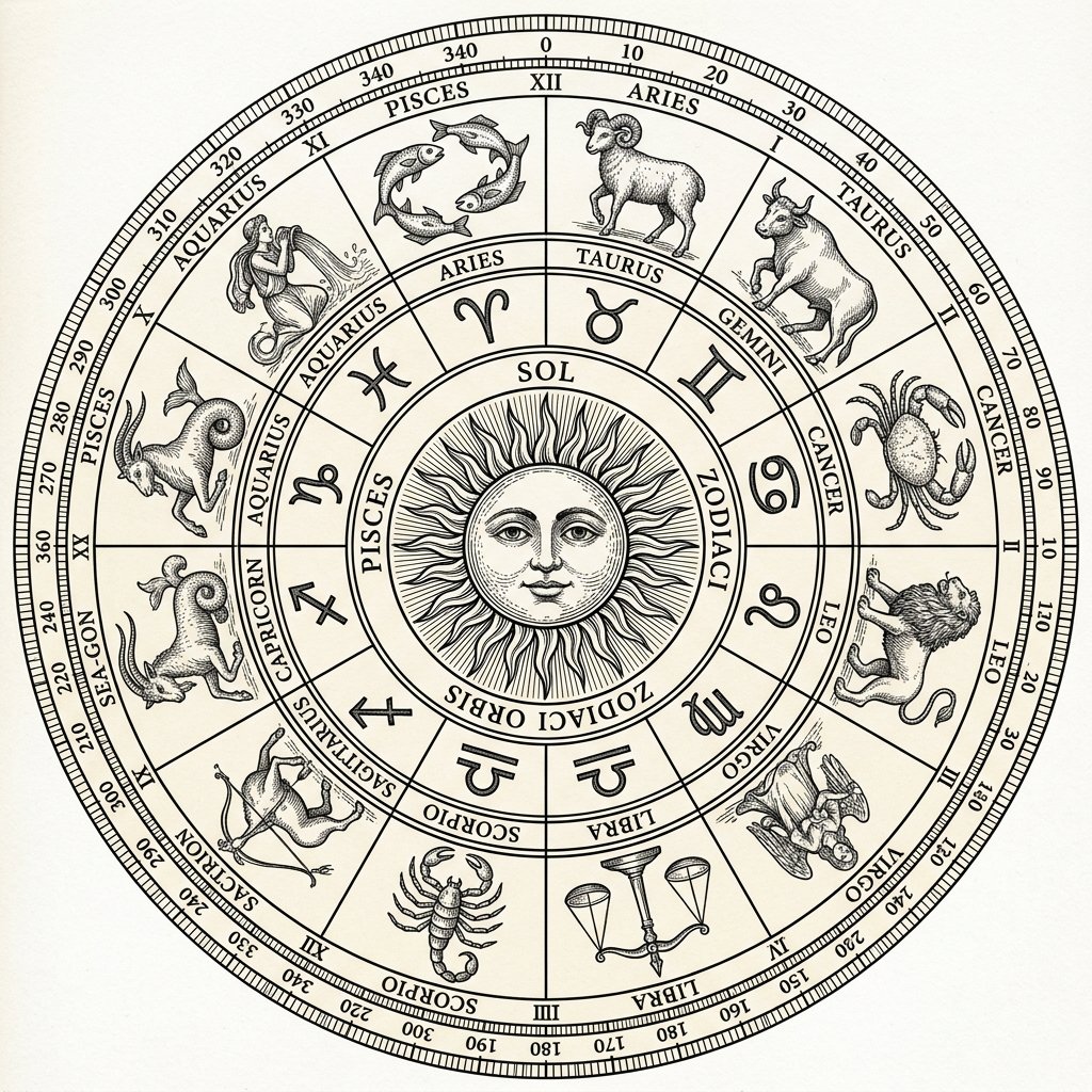 Vintage Sun Zodiac Chart Wheel
