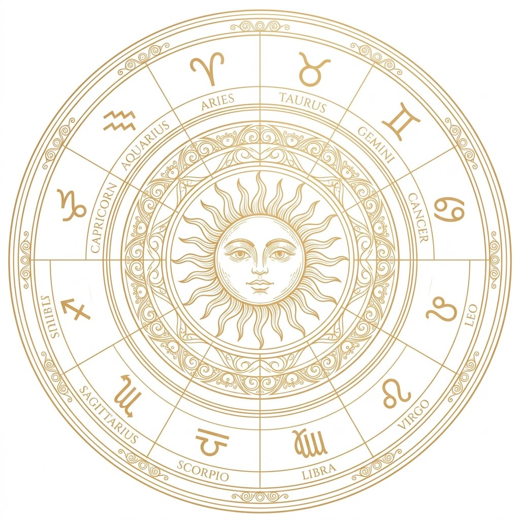 Main Champagne Gold Zodiac Wheel